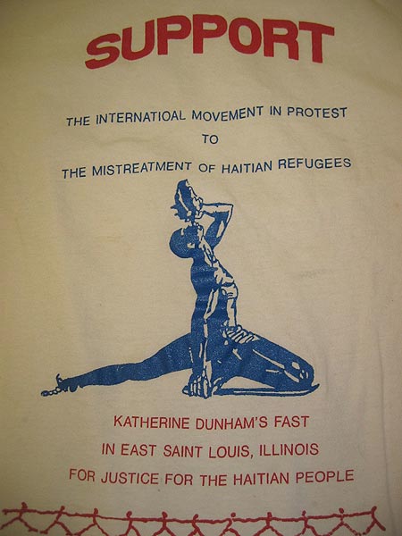 T-shirt worn in support of Katherine Dunham's 47-day hunger strike in 1993