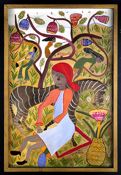 Acrylic painting by Haitian folk artist Manno Paul, c. 1960.